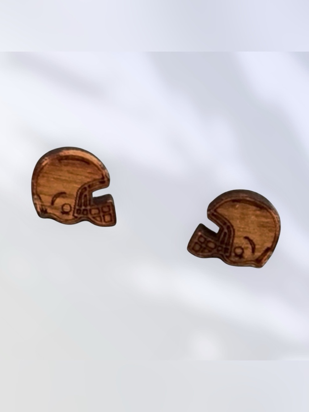 FOOTBALL HELMET EARRINGS | Etched Wood Post Studs - Picture 8 of 10